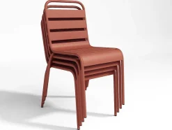 MYLIA Tuinset-Metalen Tuinset - Tafel L.160 Cm Met 2 Stapelstoelen En 4 Stapelstoelen - Terracotta - Mirmande