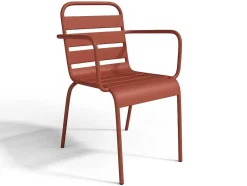 MYLIA Tuinset-Metalen Tuinset - Tafel L.160 Cm Met 2 Stapelstoelen En 4 Stapelstoelen - Terracotta - Mirmande