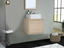 Vente-unique Wastafelmeubel-Meubel Onder Wastafel Met Engelse Lade - Eikenfineer - 60 Cm - Mesliva