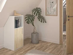 Vente-unique Kleine Opberger En Slaapkameraccessoire-Meubel Voor Onder Een Hellend Dak 1 Deur En 1 Nis - Wit En Naturel - Adezio