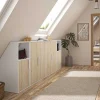 Vente-unique Kleine Opberger En Slaapkameraccessoire-Meubel Voor Onder Een Hellend Dak 6 Deuren En 2 Nissen - Wit En Naturel - Adezio