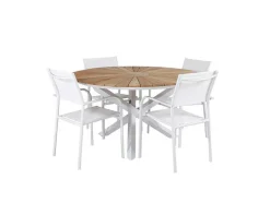 Vente-unique Tuinset-Mexico Tuinmeubelset Tafel O140Cm En 4 Stoel Santorini Wit, Naturel.