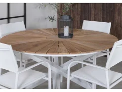 Vente-unique Tuinset-Mexico Tuinmeubelset Tafel O140Cm En 4 Stoel Santorini Wit, Naturel.