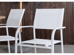 Vente-unique Tuinset-Mexico Tuinmeubelset Tafel O140Cm En 6 Stoel Santorini Wit, Naturel.
