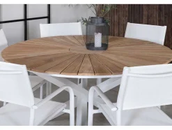 Vente-unique Tuinset-Mexico Tuinmeubelset Tafel O140Cm En 6 Stoel Santorini Wit, Naturel.