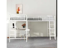 ModernLuxe Kinderbed Hoogslaper-Mezzaninebed - 2 Bedden 90X200 Cm - 2 Bureaus Onder Het Bed - Wit