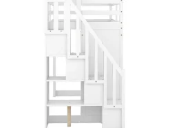 Vente-unique Kinderbed Hoogslaper-Mezzaninebed 90 X 200 Met Kledingkast En Trap, Bureau En Lades - Grenen + Mdf - Wit