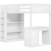 ModernLuxe Kinderbed Hoogslaper-Mezzaninebed 90X200 Cm - Met Opbergmeubel En Bureau - Massief Hout - Wit
