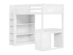 ModernLuxe Kinderbed Hoogslaper-Mezzaninebed 90X200 Cm - Met Opbergmeubel En Bureau - Massief Hout - Wit