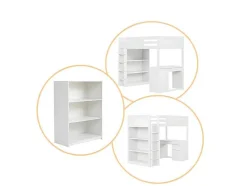 ModernLuxe Kinderbed Hoogslaper-Mezzaninebed 90X200 Cm - Met Opbergmeubel En Bureau - Massief Hout - Wit