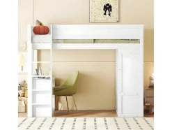 ModernLuxe Kinderbed Hoogslaper-Mezzaninebed 90X200Cm - Multifunctioneel Kinderbed - Voorzien Van Kledingkast En Bureau - In Massief Grenen - Wit