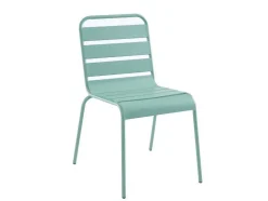 MYLIA Tuinset-Mirmande Metalen Eettafelset Voor Buiten - Een Tafel D.110 Cm En 4 Stapelbare Stoelen - Amandelgroen