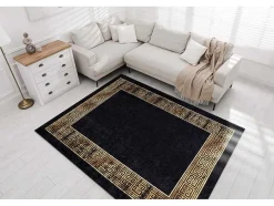 RugsX Groot Tapijt-Miro 51223.806 Tapijt Wasbaar Kader, Grieks Antislip - Zwart / Goud 200X290 Cm
