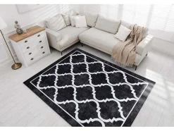 RugsX Groot Tapijt-Miro 51639.806 Tapijt Wasbaar Trellis Geruite Antislip - Zwart 200X290 Cm