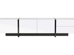 ModernLuxe Tv-Meubel-Modern Tv-Meubel 190Cm Met 3 Deuren En 2 Lades - Glanzend Wit & Zwart