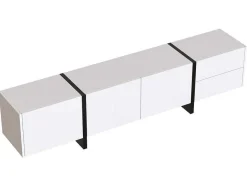 ModernLuxe Tv-Meubel-Modern Tv-Meubel 190Cm Met 3 Deuren En 2 Lades - Glanzend Wit & Zwart