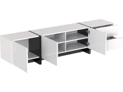 ModernLuxe Tv-Meubel-Modern Tv-Meubel 190Cm Met 3 Deuren En 2 Lades - Glanzend Wit & Zwart