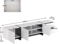 ModernLuxe Tv-Meubel-Modern Tv-Meubel 190Cm Met 3 Deuren En 2 Lades - Glanzend Wit & Zwart