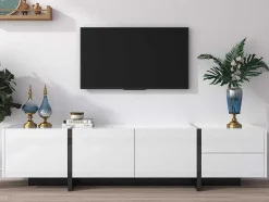 ModernLuxe Tv-Meubel-Modern Tv-Meubel 190Cm Met 3 Deuren En 2 Lades - Glanzend Wit & Zwart