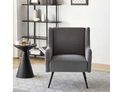 ModernLuxe Fauteuil Stof Fluweel / Suedine-Moderne Loungestoel - Enkele Bank Met Armleuningen - Metalen Poten - Grijs
