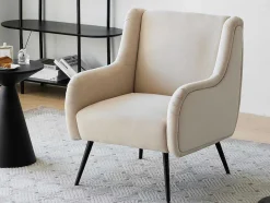 ModernLuxe Fauteuil Stof Fluweel / Suedine-Moderne Loungestoel - Enkele Bank Met Armleuningen - Metalen Poten - Beige