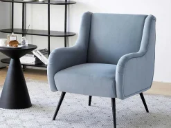 ModernLuxe Fauteuil Stof Fluweel / Suedine-Moderne Loungestoel - Enkele Bank Met Armleuningen - Metalen Poten - Hemelsblauw