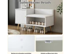 Vente-unique Schoenenkast-Moderne Schoenenbank Met 3 Deuren En Kussen - Metalen Poten En Handgrepen - Kleur Wit - 100 X 38 X 58 Cm