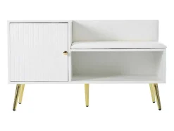 Vente-unique Schoenenkast-Moderne Schoenenbank Met 3 Deuren En Kussen - Metalen Poten En Handgrepen - Kleur Wit - 100 X 38 X 58 Cm