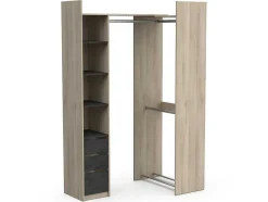 Vente-unique Kledingkast-Moduleerbare Kleerkast Hoek Of Recht - L200 Cm - Kleur: Naturel En Zwart - Emilyo