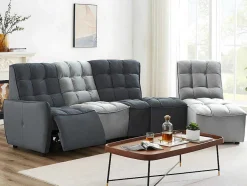 Vente-unique Elektrische Relaxbanken-Moduleerbare Relaxhoekbank Van Fluweel - Lichtgrijs En Antraciet - Alford
