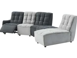 Vente-unique Elektrische Relaxbanken-Moduleerbare Relaxhoekbank Van Fluweel - Lichtgrijs En Antraciet - Alford