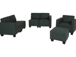 Vente-unique Set Zitbank + Fauteuil-Moncalieri Bankstel (4-Delig), Donkergrijs