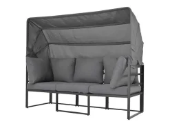ModernLuxe Loungeset-Multifunctioneel Ijzeren Tuinmeubel - Loungebank Met Verstelbare Luifel - 5 Zitplaatsen En 1 Salontafel - Grijs
