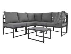 ModernLuxe Loungeset-Multifunctioneel Ijzeren Tuinmeubel - Loungebank Met Verstelbare Luifel - 5 Zitplaatsen En 1 Salontafel - Grijs