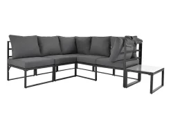 ModernLuxe Loungeset-Multifunctioneel Ijzeren Tuinmeubel - Loungebank Met Verstelbare Luifel - 5 Zitplaatsen En 1 Salontafel - Grijs