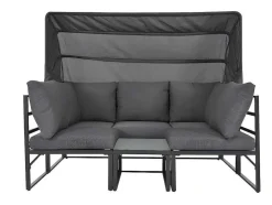 ModernLuxe Loungeset-Multifunctioneel Ijzeren Tuinmeubel - Loungebank Met Verstelbare Luifel - 5 Zitplaatsen En 1 Salontafel - Grijs