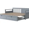 ModernLuxe Tweepersoonsbed-Multifunctioneel Onderschuifbed Van Massief Hout - 2 Laden Op Wielen - Grijs