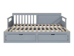 ModernLuxe Tweepersoonsbed-Multifunctioneel Onderschuifbed Van Massief Hout - 2 Laden Op Wielen - Grijs