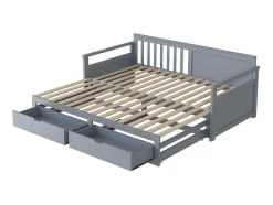 ModernLuxe Tweepersoonsbed-Multifunctioneel Onderschuifbed Van Massief Hout - 2 Laden Op Wielen - Grijs