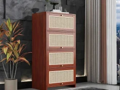ModernLuxe Schoenenkast-Multifunctioneel Rotan Opbergmeubel - 1 Lade En 3 Vakken - Bruin