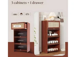 ModernLuxe Schoenenkast-Multifunctioneel Rotan Opbergmeubel - 1 Lade En 3 Vakken - Bruin