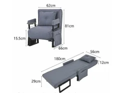 ModernLuxe Uitklapbare Fauteuil-Multifunctionele Ligstoel Met Kussen - Om Te Bouwen Tot Fauteuil - Linnen Stof - Grijs