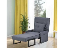 ModernLuxe Uitklapbare Fauteuil-Multifunctionele Ligstoel Met Kussen - Om Te Bouwen Tot Fauteuil - Linnen Stof - Grijs