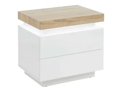 Vente-unique Nachtkastje-Nachtkastje - 2 Lades - Gelakt Mdf - Met Ledverlichting - Kleur: Wit En Eiken - Halo Ii