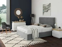 Vente-unique Nachtkastje-Nachtkastje - 2 Lades - Gelakt Mdf - Met Ledverlichting - Kleur: Wit En Eiken - Halo Ii