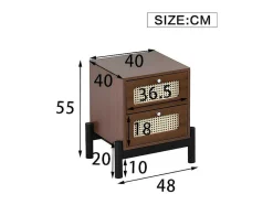 ModernLuxe Nachtkastje-Nachtkastje - 2 Pvc Rotan Lades Met Zwarte Poten - Bruin