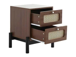 ModernLuxe Nachtkastje-Nachtkastje - 2 Pvc Rotan Lades Met Zwarte Poten - Bruin