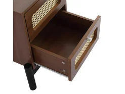ModernLuxe Nachtkastje-Nachtkastje - 2 Pvc Rotan Lades Met Zwarte Poten - Bruin