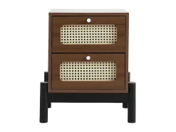 ModernLuxe Nachtkastje-Nachtkastje - 2 Pvc Rotan Lades Met Zwarte Poten - Bruin