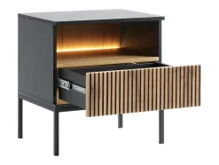 Vente-unique Nachtkastje-Nachtkastje 1 Lade En 1 Nis - Met Ledverlichting - Zwart En Naturel - Ovila